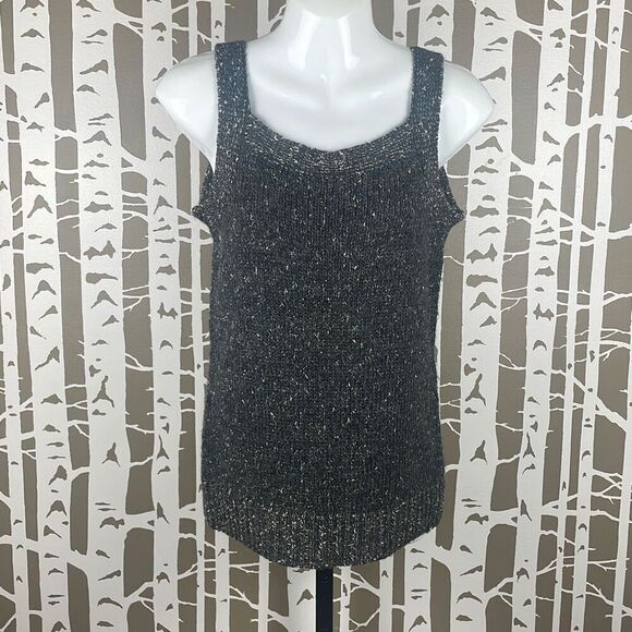 Chico's Metallic Knitted Wool Blend Sweater Twinset Tank Top, Cardigan 0 Gray, S - Picture 5 of 11